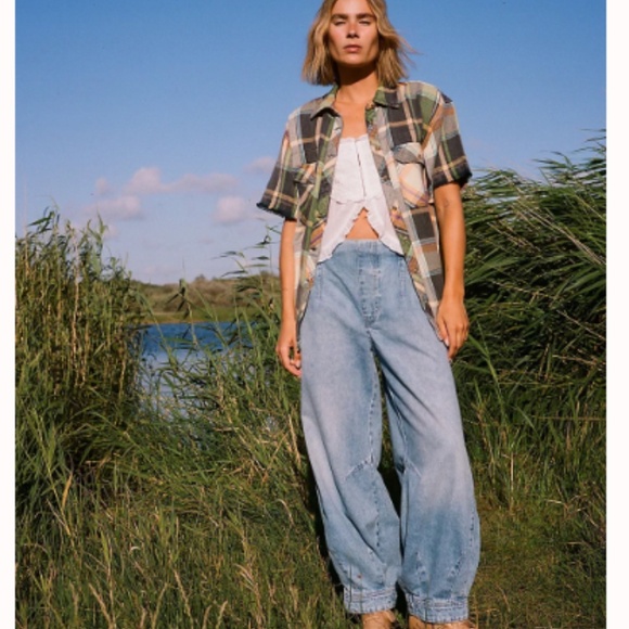 Free People Denim - FREE PEOPLE WE THE FREE WOMENS OSLO PULL ON JEANS BAGGY FIT LIGHT WASH SZ LARGE